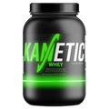 Chocolate milkshake whey protein powder container with green and black label